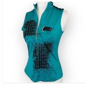 Jamie Sadock Hugger green sleeveless golf top with black detail
